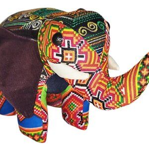 Rajasthan Patchwork Elephant Fabric Hand Made Folk Art Embroidered Tapestry 9"